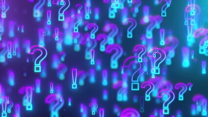 Poster - Glowing exclamation and question marks. Computer generated 3d render