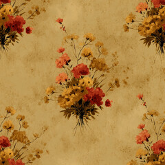 Poster - Hand-Painted Wildflower Bouquet Seamless Pattern in Warm Tones for Creative Designs and Backgrounds