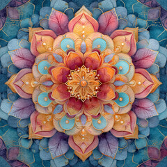 Poster - Intricate Floral Pattern with Mandalas in Vibrant Colors and Seamless Design for Artistic Backgrounds and Textiles