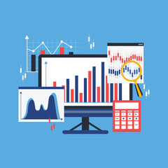 Poster - Stock market trading, online business, and digital finance concept. Investment data analysis graph on computer