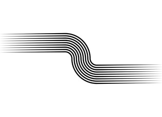 Poster - Curved stripe. Vector pattern of black parallel lines on a white background in retro style. Decorative design element for advertising, packaging, sportswear. Sports vector background.