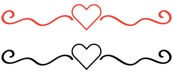 Poster - Heart Border | Cute Heart Decorative Element | Vector Valentine Design | continuous line art heart banner | divider set.