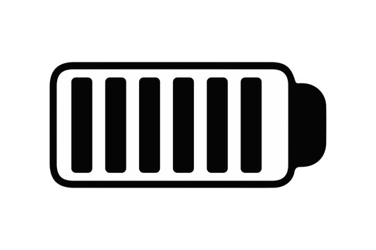 Black battery icon showing partially charged status with five black bars on white background