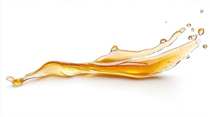 Poster - Golden liquid artfully splashed against a clean white background showcases fluid motion and texture
