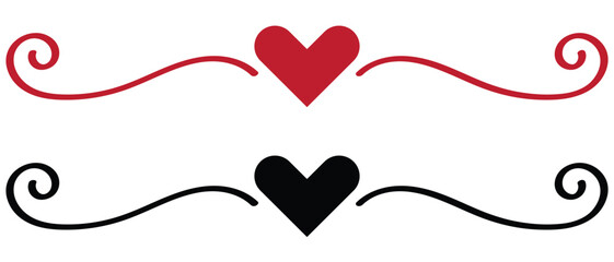 Poster - Heart Border | Cute Heart Decorative Element | Vector Valentine Design | continuous line art heart banner | divider set.