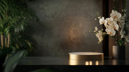 Poster - Elegant floral arrangement enhances modern interior in softly lit setting