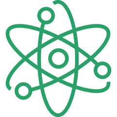 Poster - Abstract green atom symbol with orbiting electrons on a black background representing science and technology