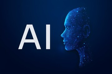 Poster - Artificial intelligence text with human head made of circuit lines. Abstract digital brain, a concept of machine learning and future technology.