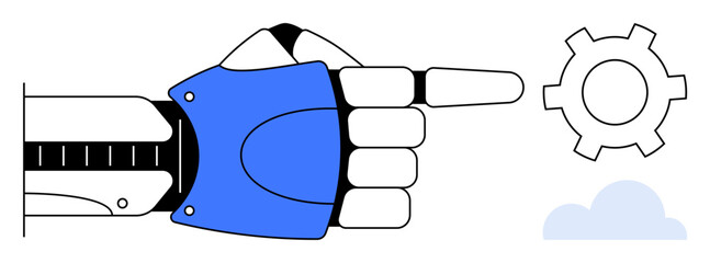 Wall Mural - robotic hand pointing at gear symbol, signifying automation, innovation, and cloud technology. ideal