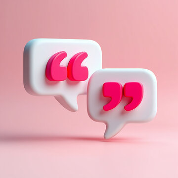 Two 3d speech bubbles with pink quotation marks