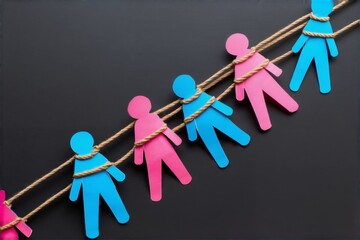 Leinwandbilder - Colorful paper figures representing unity and connection bound by twine illustrate societal bonds and shared experiences
