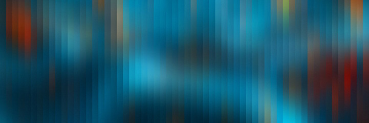 Fototapete - Dynamic blue abstract gradient with vertical ribbed glass texture and glowing blur, colorful fluid distortion with red orange accents, modern futuristic design for web fashion banner wallpaper