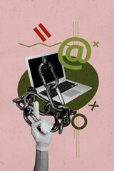 Aufkleber - 3d pop image vertical art collage of hand wear glove show victory gesture laptop chain addicted trap it specialist occupation