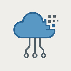 Fototapete - Minimalist Outline Cloud Computing Connection Server Hosting Data Icon
