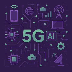 Poster - Flat Style 5G AI Technology Network Connection Modern Digital Illustration