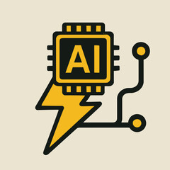 Fototapete - Detailed Outline AI Chip with Lightning Bolt Digital Circuit Icon