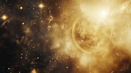 Poster - Golden celestial dreamscape with cosmic dust and shining starfields