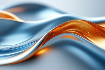 Poster - Abstract waves of metallic silver and golden hues create a smooth, fluid surface with reflective highlights and soft gradients.