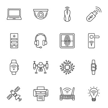 Modern Technology Outline Icon Set