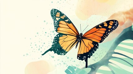 Aufkleber - Vibrant butterfly illustration with soft pastel floral accents art