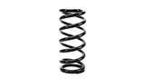 Suspension coil spring isolated in vertical position, black powder-coated steel with matte shadows under medium lighting.