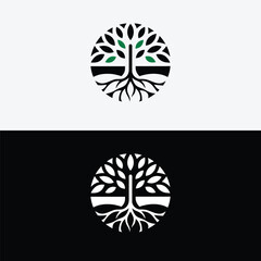 Poster - Tree of life logo design with roots and leaves isolated on white background