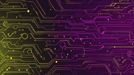 Aufkleber - Abstract circuit board illustration with yellow and purple gradient design
