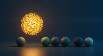 Poster - Illuminated Sphere and Colored Spheres on a Dark Background