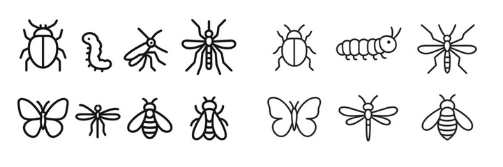 Poster - Insect illustrations showcasing diverse species and life stages in simple line art style