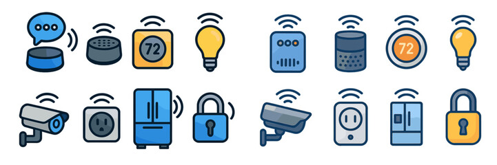 Poster - Collection of smart home icons representing various connected devices and their functions in a modern living environment
