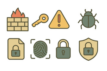 Poster - Collection of cybersecurity icons representing various aspects of digital protection and data security