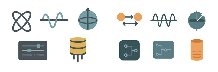 Poster - Collection of abstract icons representing science, technology, and data visualization in a modern and minimalist style