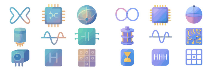 Aufkleber - Colorful abstract digital icons representing technology and electronics in a grid layout