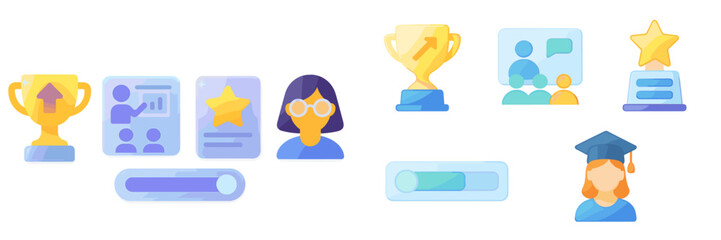 Aufkleber - Digital icons representing achievement, learning, and participation in an educational setting with a modern design