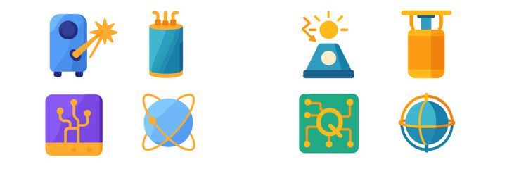 Poster - Colorful icons representing various scientific concepts and technologies displayed on a digital interface