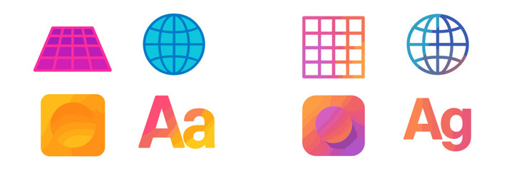 Poster - Bright and colorful icons showcasing various shapes and styles for modern graphic design