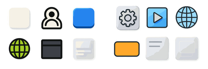 Fototapete - Collection of colorful user interface buttons designed for web applications and mobile devices in a modern layout