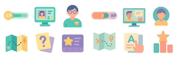 Poster - Colorful icons for user experience, navigation, and tasks in digital design, ideal for app development