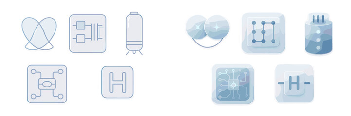 Poster - Collection of futuristic and abstract icons representing technology, design, and connectivity
