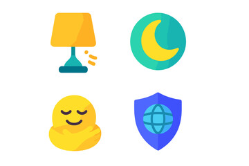 Poster - Colorful icons representing sleep, relaxation, and security for digital use in modern design projects