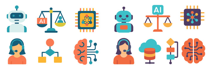 Poster - Exploring the intersection of artificial intelligence and technology through various icons and symbols