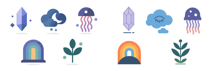 Poster - Colorful abstract shapes and natural elements displayed in a digital design for creative projects