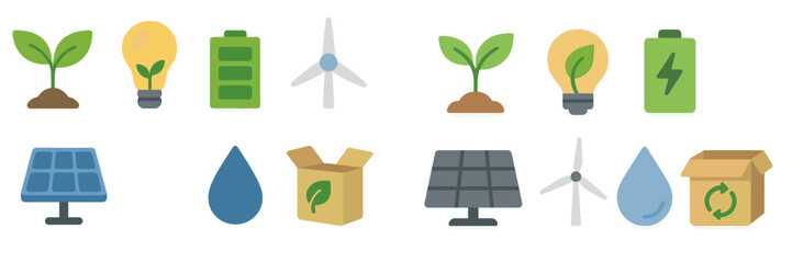 Aufkleber - Eco-friendly symbols representing renewable energy sources and sustainability initiatives for green living
