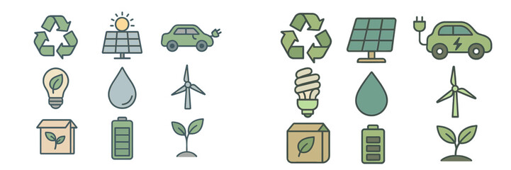 Aufkleber - Exploring sustainable energy symbols through meaningful icons representing green technology and eco-friendly practices