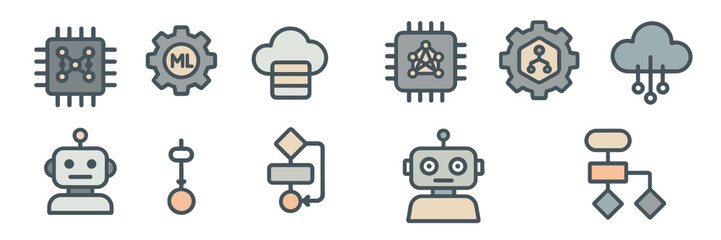 Poster - Collection of machine learning and artificial intelligence icons used in technology applications