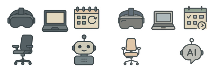 Poster - Digital icons representing technology and artificial intelligence in a modern workspace setting