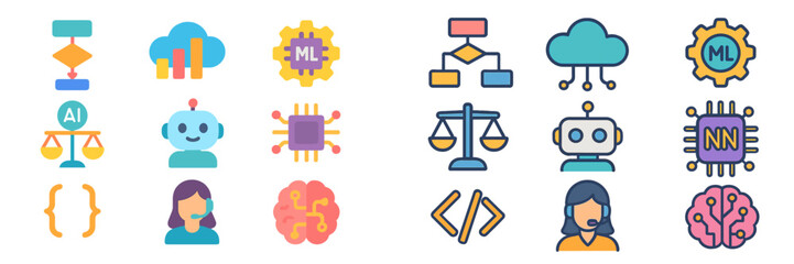 Poster - Conceptual illustrations of artificial intelligence, machine learning, and data science tools in a digital workspace environment