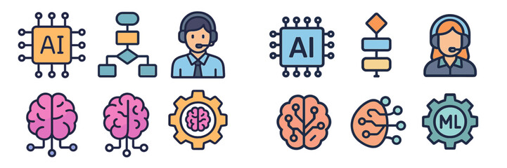 Poster - Illustrations of artificial intelligence concepts in a modern and engaging style showcasing interactions with technology