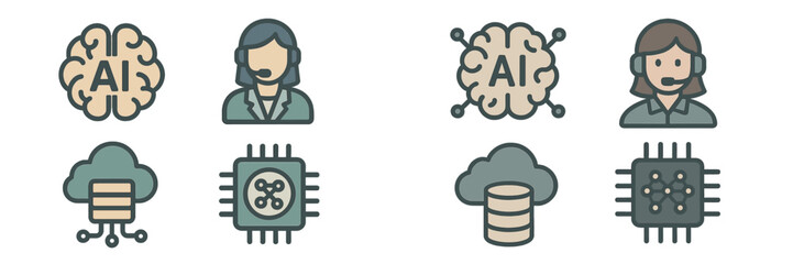 Aufkleber - Exploring artificial intelligence concepts and technology through various symbols and icons representing innovation and support