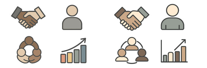 Poster - Collaboration and growth concepts represented through illustrations of handshakes, teamwork, and progress metrics in a modern design